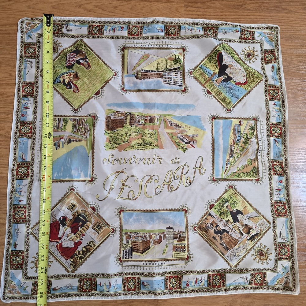 Women's Souvenir Square Satin Scarf Pescara Italy Landmarks 27" All Over Print